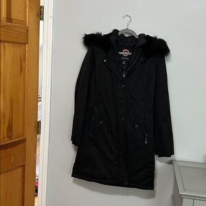 1 Madison Expedition Heritage Collection Black Faux Fur Parka Jacket Coat Size M